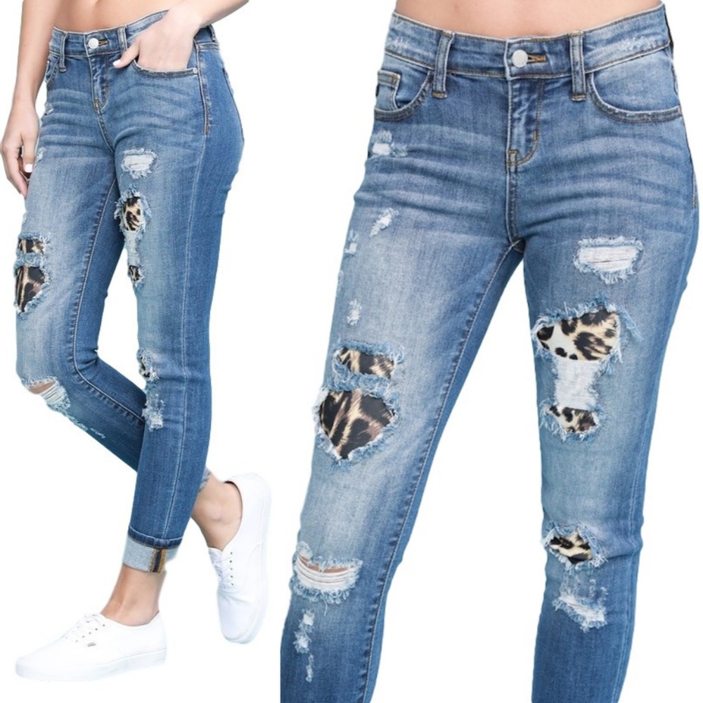 NWT Judy Blue Leopard Cheetah Patch Skinny Jeans - Picture 3 of 6